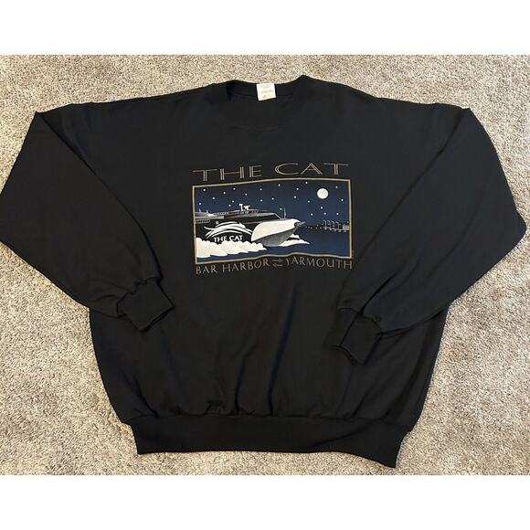 Vintage The Cat Bar Harbor Yacht Boat Sweatshirt Yarmouth Crewneck Black XL - Picture 1 of 6